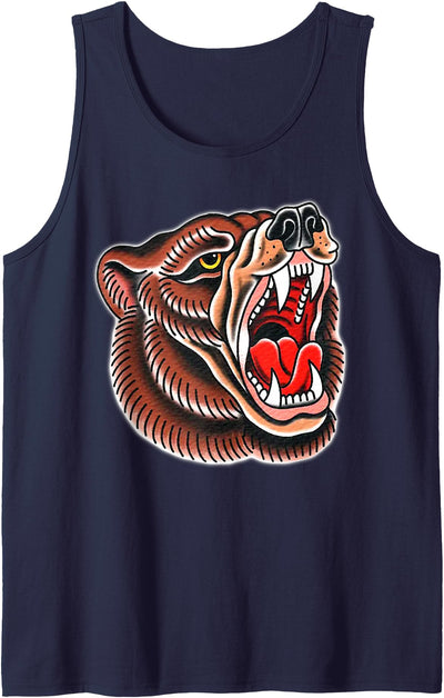 Grizzly Bear Brown Tattoo Flash Tank Top