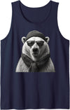 Polar Bear Enthusiast Polar Bear in Sunglasses Monochrome Illustration Tank Top - Navy Blue