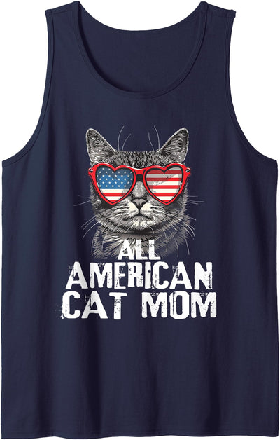 4th Of July Cat Aesthetic For Women All American Cat Mom 4th Of July Patriotic Women Teen Girls Tank Top