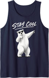 Polar Bear Enthusiast Apparel Polar Bear Wearing Sunglasses with Stay Cool Quote Tank Top - Navy Blue