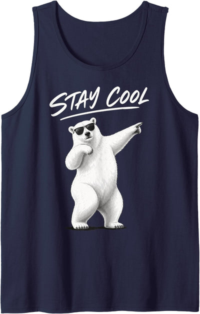 Polar Bear Enthusiast Apparel Polar Bear Wearing Sunglasses with Stay Cool Quote Tank Top