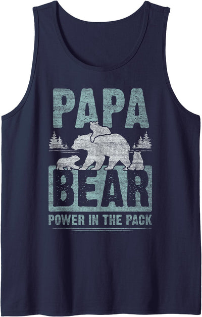 Mens Papa Bear 3 Cubs, Dad, Grandpa, 3 Kids, Father's Day Tank Top