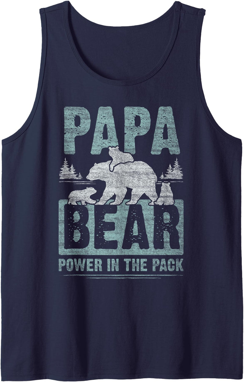 Papa Bear - Content Design Studio Mens Papa Bear 3 Cubs, Dad, Grandpa, 3 Kids, Father's Day Tank Top - Navy Blue
