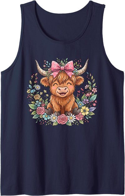 Highland Cow Funny Saying Bow Flowers Tank Top