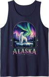Polar Bear Art Lovers Polar Bear Under Aurora Borealis Tank Top - Navy Blue