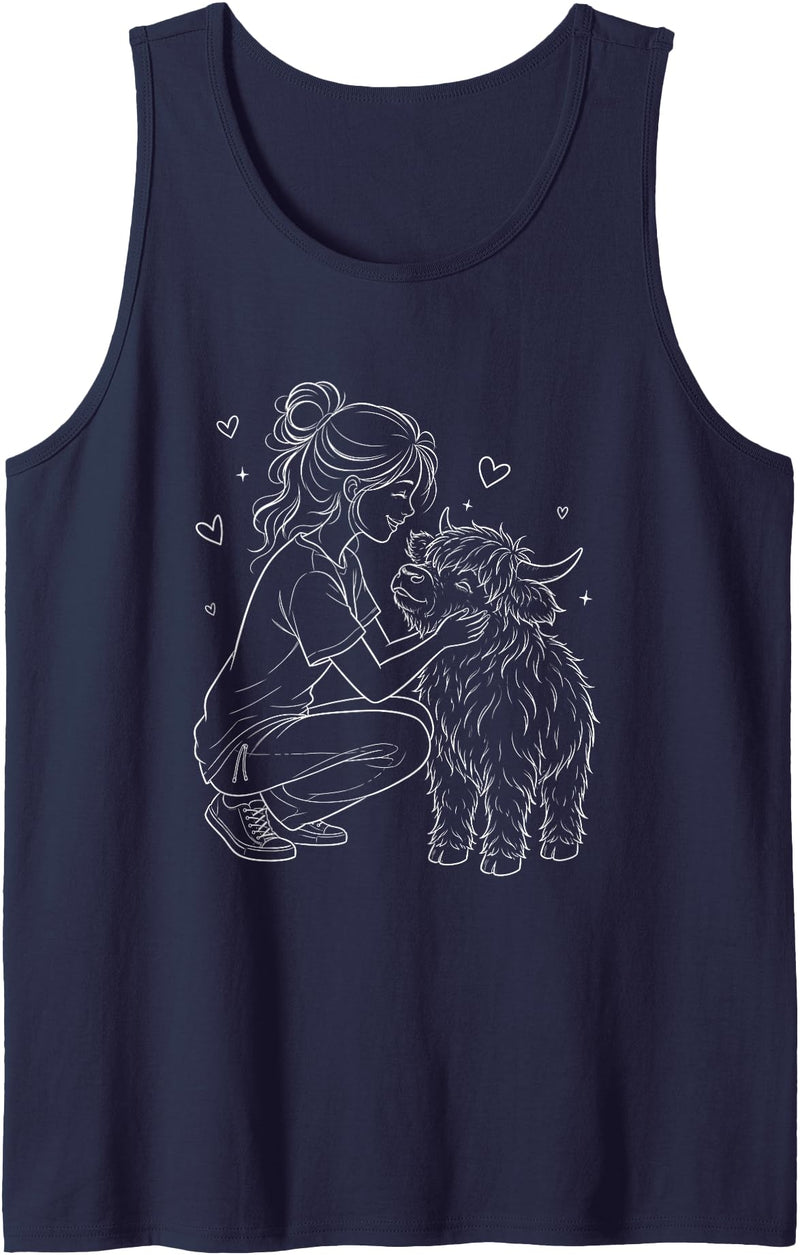 Highland Cow Art Animal Lovers Outfit Highland Cow Art Animal Memories for Women Girls Mom Tank Top - Navy Blue
