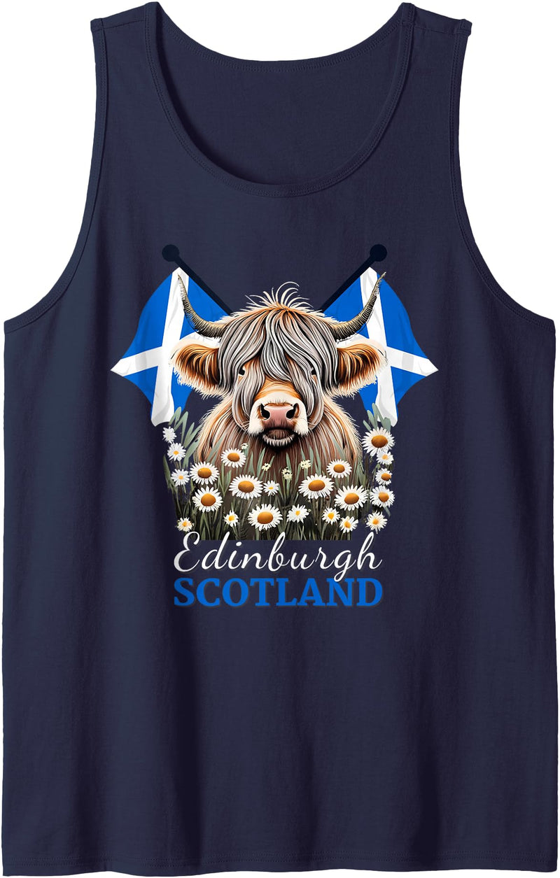 Highland Cow Designs Matching Family Mom Dad Kids Edinburgh Scotland Highland Cow Scottish Ancestry Vacation Tank Top - Navy