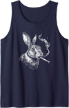 Bunny Smoking a Cigarette, Funny Rabbit Animal Art Graphic Tank Top in Navy Blue