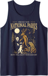 Cryptid Lover Halloween Spooky Vibes Mothman Wendigo Nightcrawler Protect Our National Park Tank Top - Navy Blue
