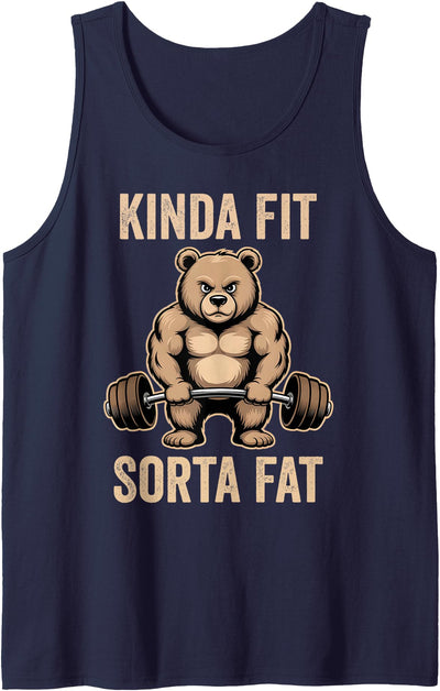 Kinda Fit Sorta Fat Funny Bear Weightlifter Workout Gym Tank Top