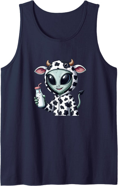 Alien in Cow Costume Holding Fresh Milk Tank Top