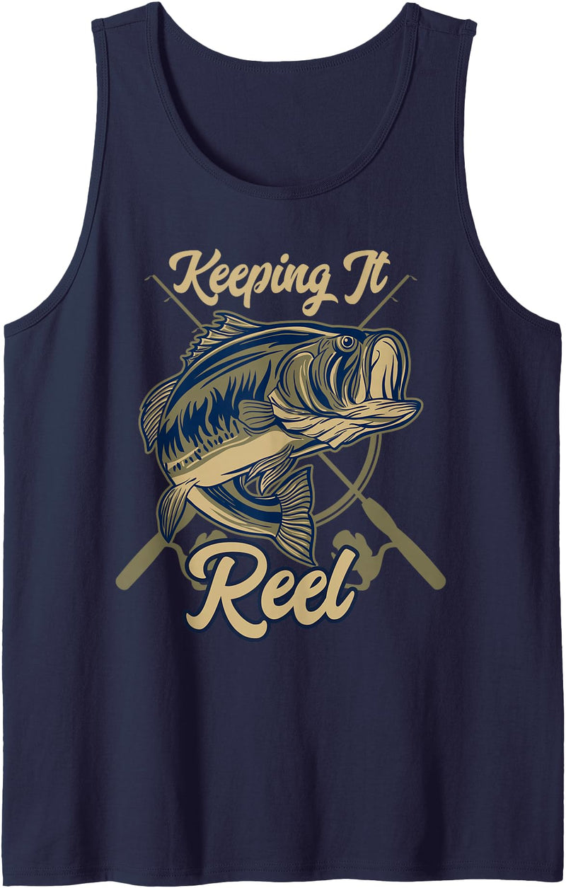 Fishing Gifts Freshwater Angler & Fisherman FIDIMA Keep It Reel Tank Top - Navy Blue