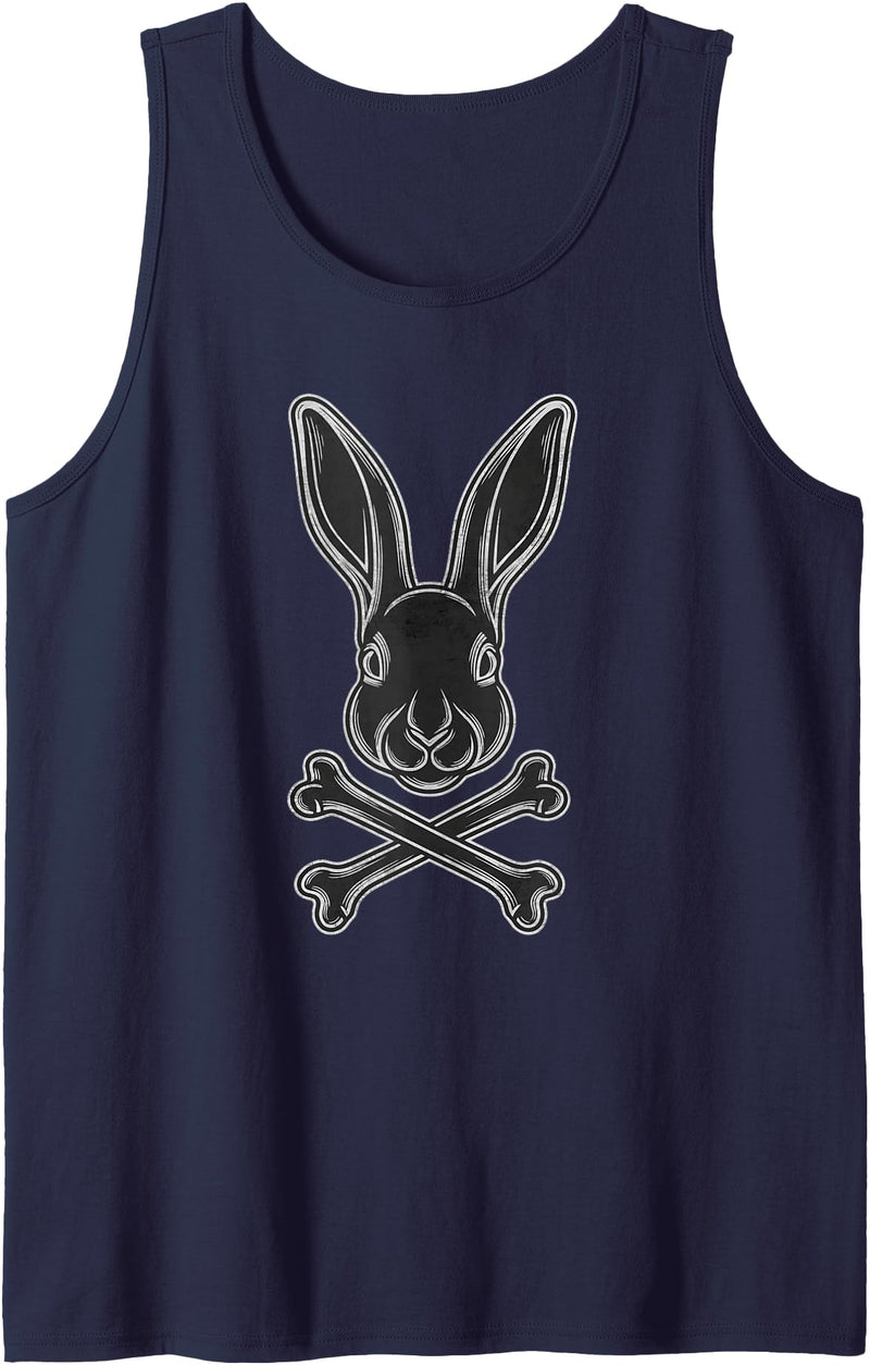 Easter Rabbit Crossbones Gothic Bunny Jolly Roger Flag Egg Tank Top in Navy Blue
