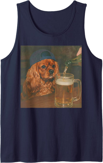 Funny Cavalier King Charles Dog Drinking Tees Cavalier King Charles Spaniel Drinking Beer Funny Dog Meme Tank Top
