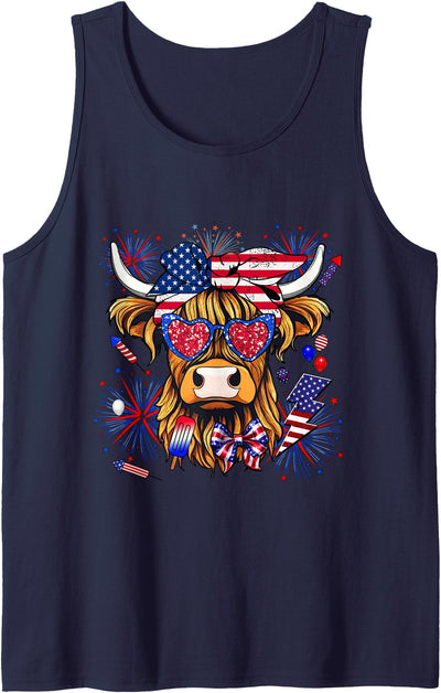 Cow Scottish Highland Cow 4th of July Tank Top