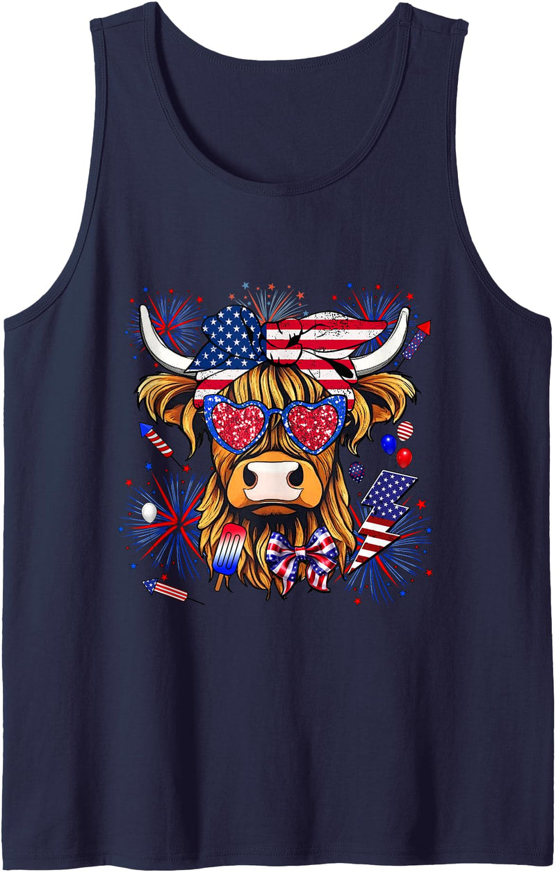 Western Shirts for Girls Men, Highland Cow Gifts Cow, Scottish Highland Cow, Highland Cow, 4th of July Tank Top - Navy Blue
