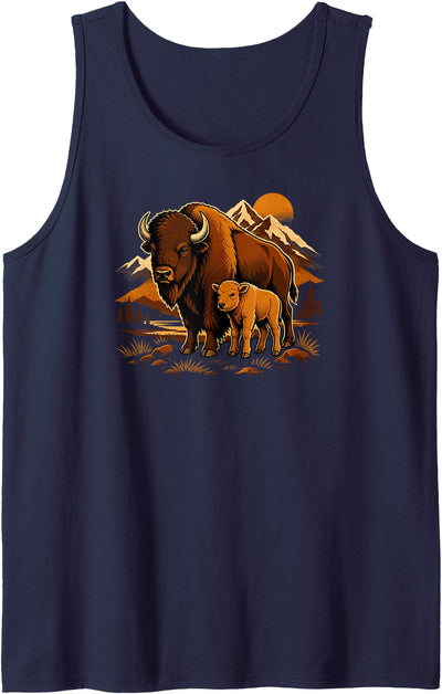 Cow Everywhere Buffalo Bison Calf Sunset Landscape Tank Top