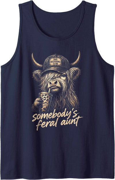 Aunt Sarcastic Animal Humor Somebody's Feral Aunt Highland Tank Top
