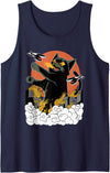 Vintage Sunset Attack Giant Cat Japanese Sunset Catzilla Tank Top - Navy Blue