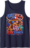 Patriotic Highland Cow Fourth of July USA Flag 1776 2026 America 250th Anniversary Highland Cow 4th of July Tank Top - Navy