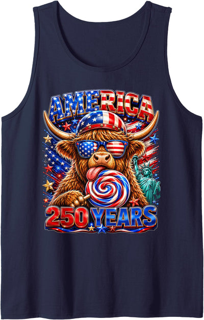 Patriotic Highland Cow Fourth of July Usa Flag 1776 2026 Tank Top
