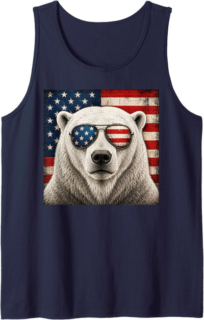 Polar Bear 4th of July US American Flag Patriotic Tank Top