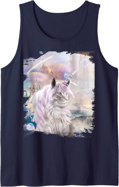 Random Galaxy Space Rainbow Caticorn Cat Unicorn Tank Top