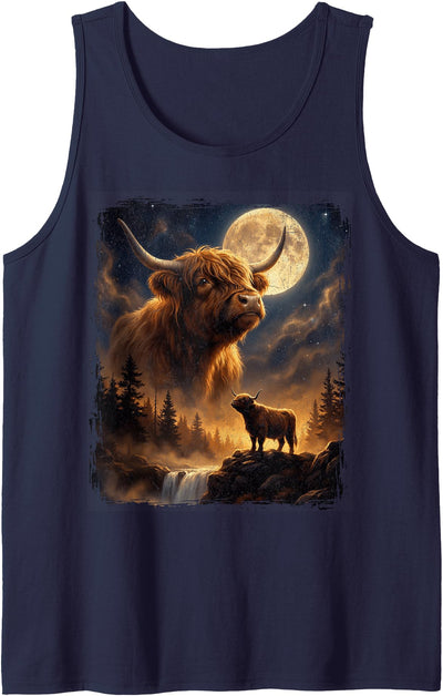 Highland Cow Forest Moon Aesthetic Gear Mystical Spirit Tank Top