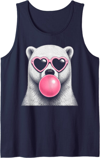 Polar Bear Pink Heart Sunglasses Funny Bubble Gum Tank Top