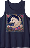 Mystical Equine Designs Arabian Stallion Elegant Art Nouveau White Horse Tank Top - Navy Blue