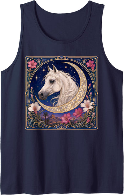 Mystical Equine Designs Arabian Stallion Elegant Art Nouveau White Horse Tank Top