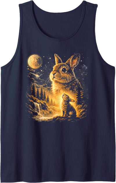 Rabbit and Kit Under Golden Moonlit Forest T-Shirt