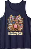 Patriotic Highland Cow Birthday Girl Flag Apparel Patriotic Highland Cow Birthday Girl Flag Design Tank Top - Navy Blue