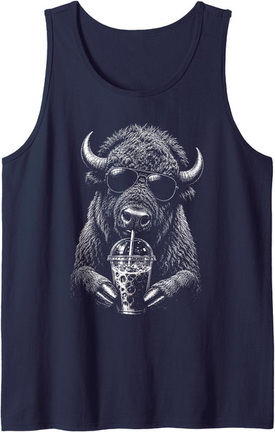 Cow Retro Bison Buffalo Mom Farm Animal Coffee Meme Funny Tank Top
