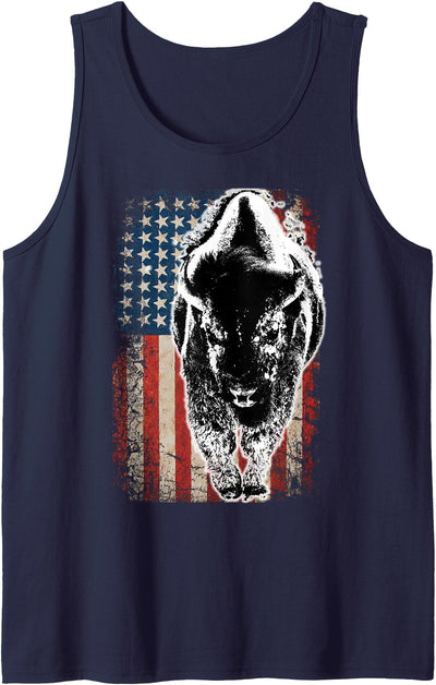 Cow Buffalo Usa Flag American Flag Bison Vintage Buffalo Tank Top