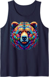 Grizzly Bear Illustration Tie Dye Cool Grizzly Bear Spirit Animal Illustration Tie Dye Art Tank Top - Navy Blue