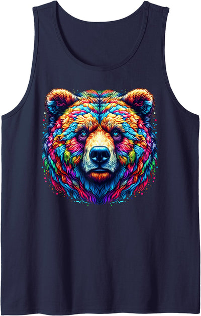 Cool Grizzly Bear Spirit Animal Illustration Tie Dye Art Tank Top
