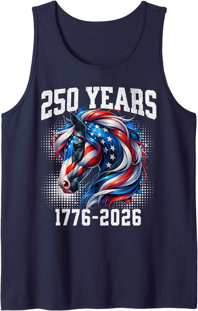 Patriotic Horse 4th Of July USA Flag Men Women 250 Years 1776-2026 250th Anniversary Horse 4th of July Tank Top