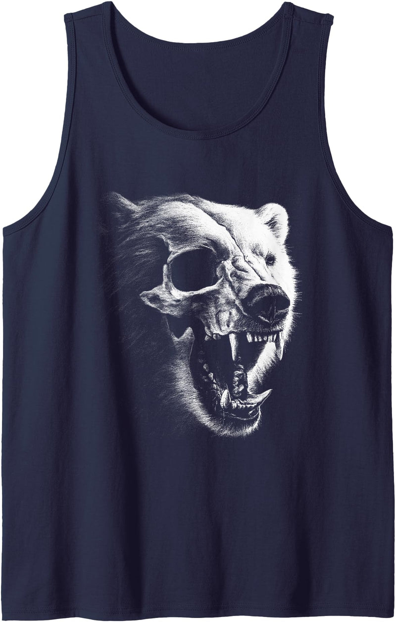 Dark Aesthetic Animals Urban Streetwear Co. Dark Gothic Polar Bear Grunge Aesthetic Goth Skull Art Tank Top - Navy Blue