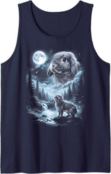 Holland Lop Rabbit Howling at Moon 90's Retro Tank Top in Navy Blue