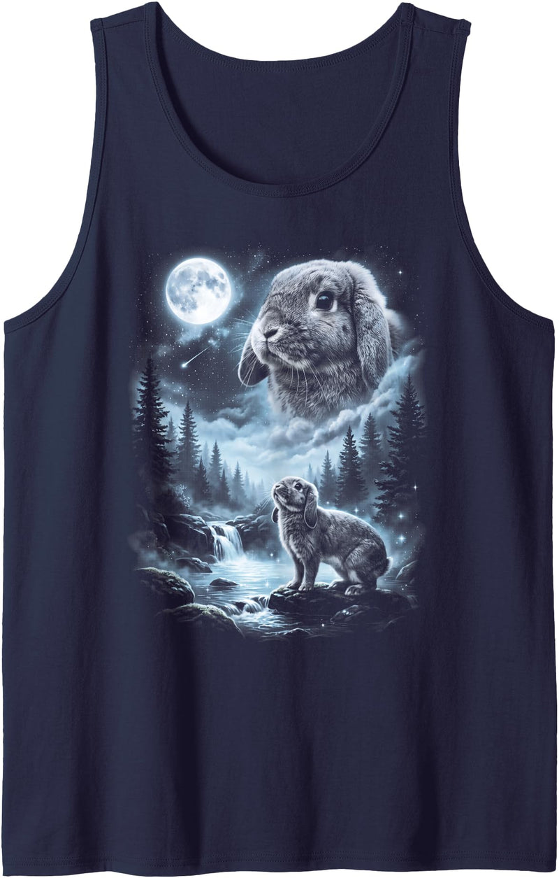 Holland Lop Rabbit Howling at Moon 90's Retro Tank Top in Navy Blue