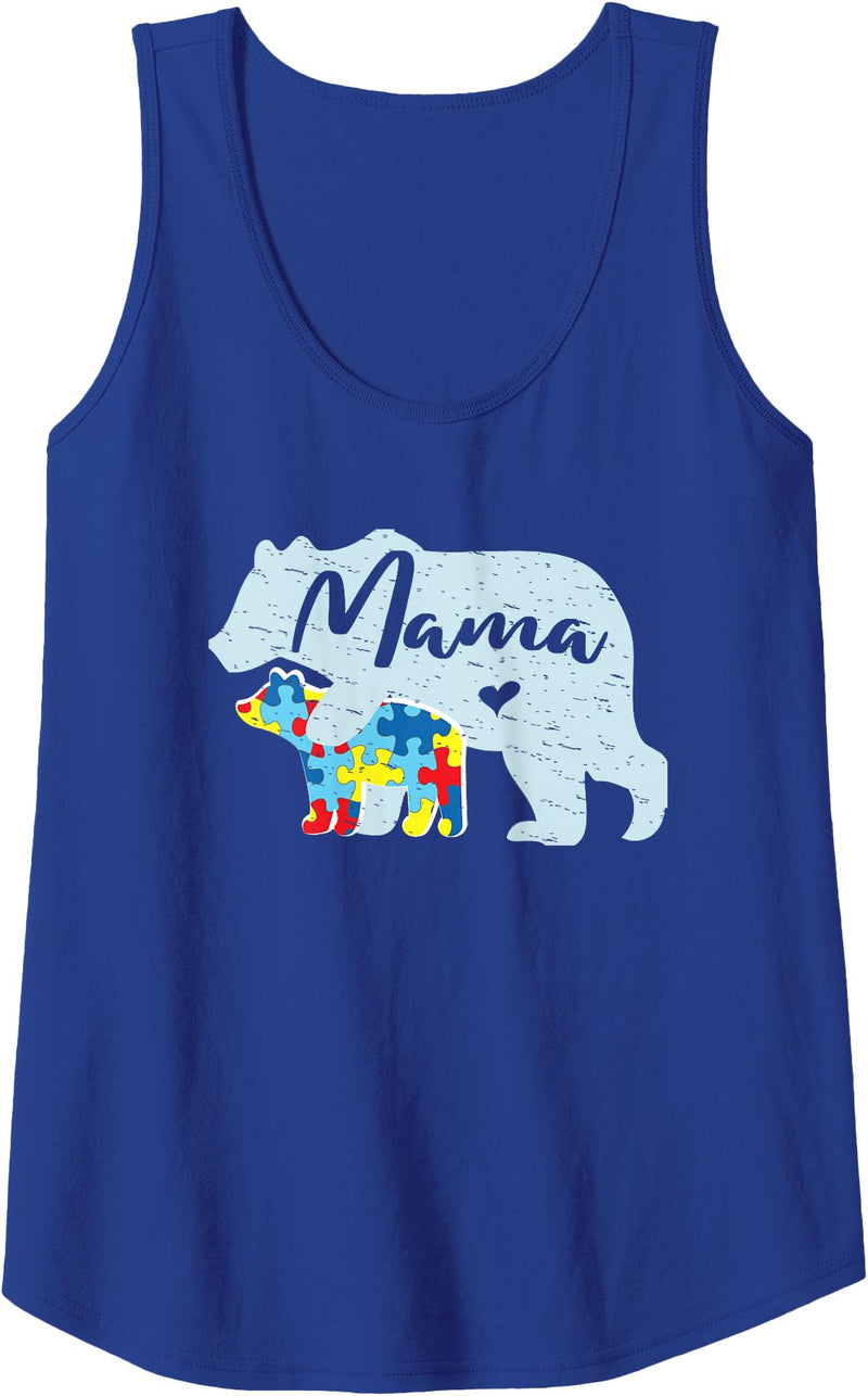 Anne Graphics - Advocate For Autism Womens Mama Bear Cute Autism Awareness Mom With Puzzle Piece Cub Tank Top - Royal Blue