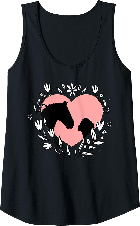 Dibble Dabble Designs for Horse Lovers Womens Pretty Horse and Heart for Girls and Women Who Love Horses Tank Top - Black