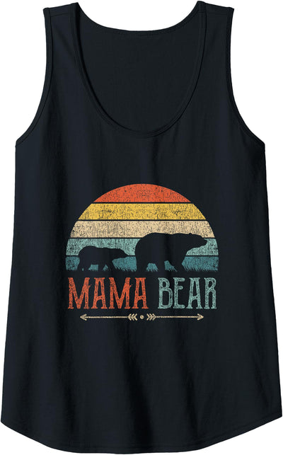 Womens Cute Mama Bear Vintage Mother's Day Retro Mom Tank Top