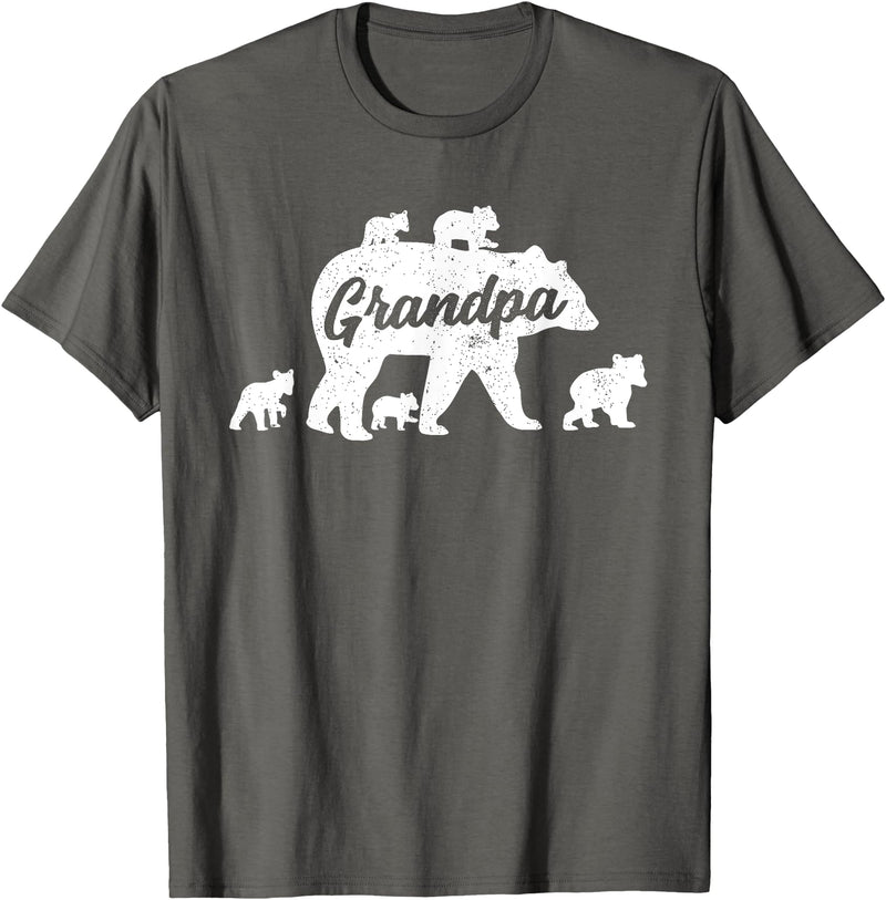 Matching Bear Family Apparel Vintage Grandpa Bear with 5 Cub Father's Day T-Shirt - Asphalt Grey