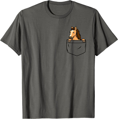 Funny Horse Gifts Horse In The Pocket Funny Pocket Horse Cartoon Design Animal T-Shirt