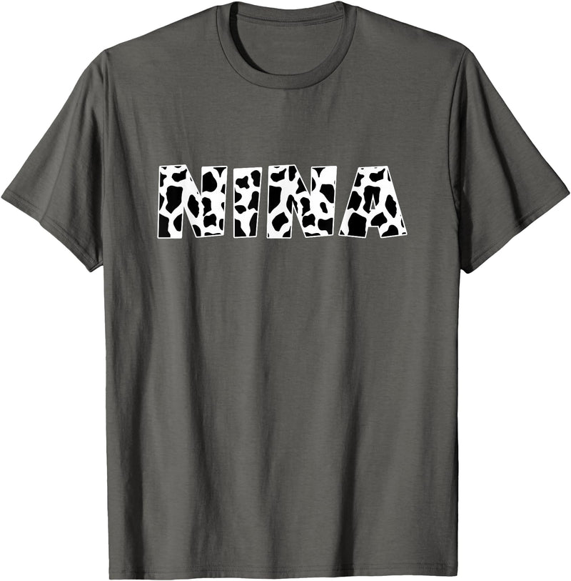 Fancy Grandma Mothers Day Birthday Christmas Gifts Nina Cow Print Animal Pattern Farmer Farm Grandma Funny T-Shirt - Asphalt