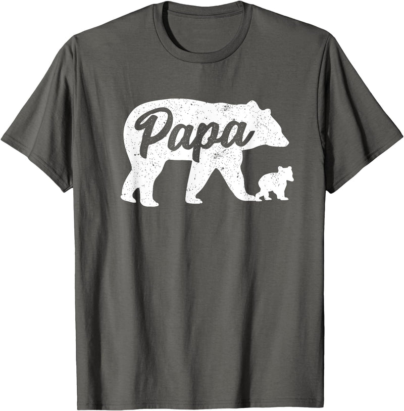 Matching Bear Family Apparel Vintage Papa Father Bear with 1 Cub father's Day T-Shirt - Asphalt Grey