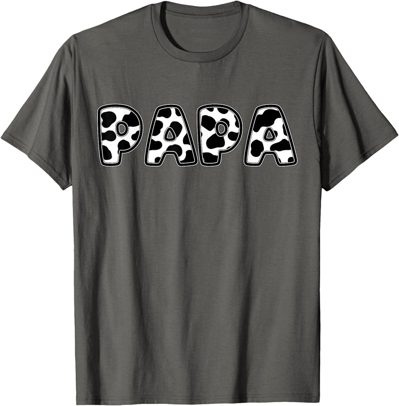 Cow Print Matching Family Apparel Papa Cow Print Family Matching Father's Day T-Shirt - Asphalt Grey
