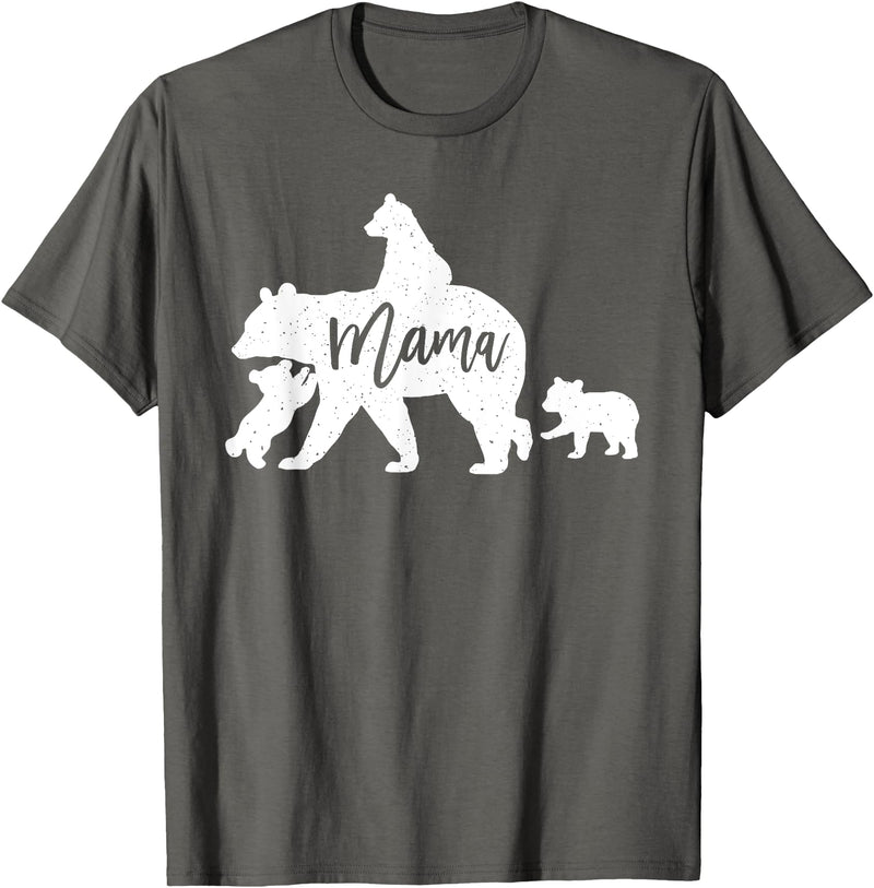 Artsy Mommy Bear Silhouette Nature Family Gifts Mama Bear 3 Baby Bear Cubs Following Riding on Back T-Shirt T-Shirt - Asphalt Grey